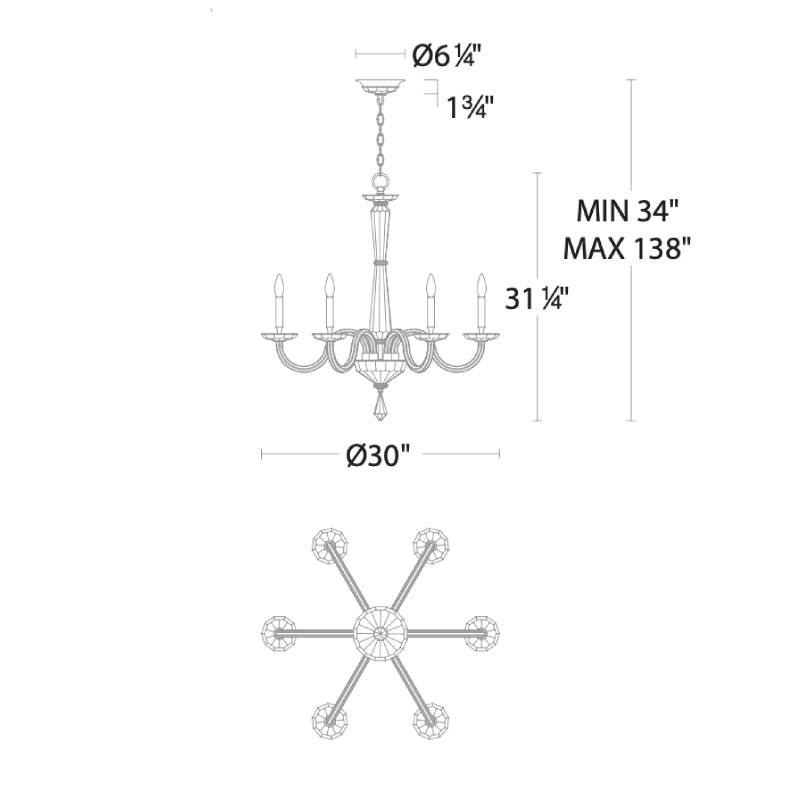Schonbek S9230 Habsburg 6-lt 30" Chandelier