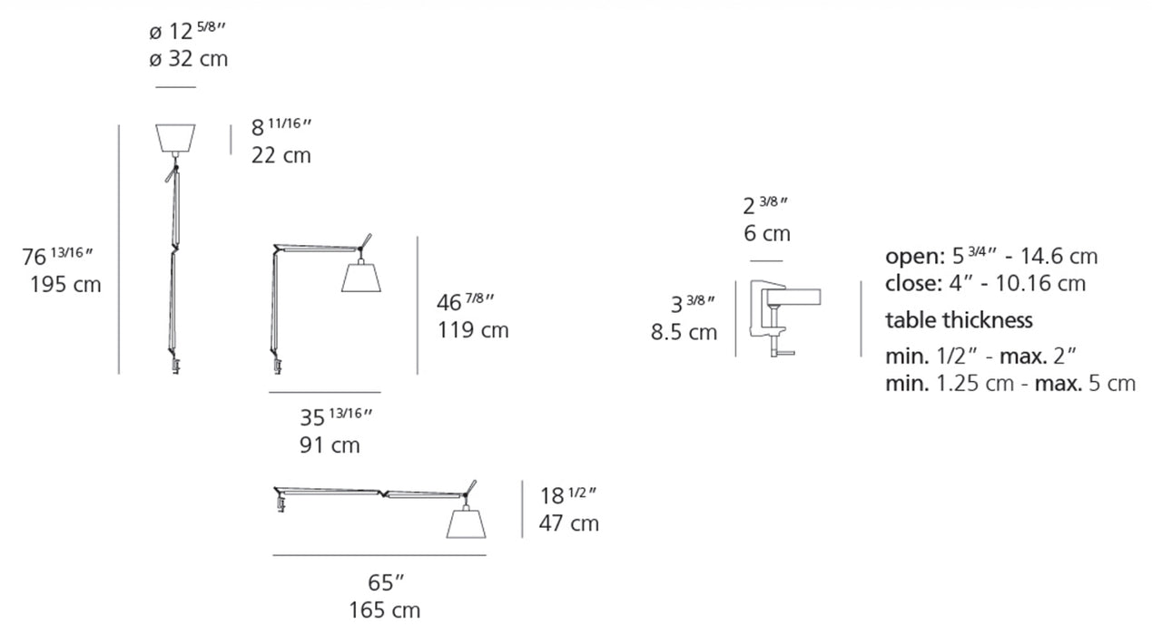 Artemide Tolomeo Mega 12" Clamp Table Lamp