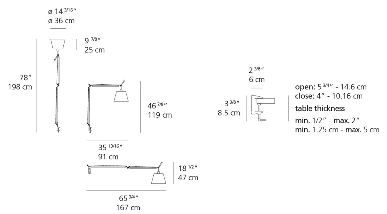 Artemide Tolomeo Mega 14" Clamp Table Lamp