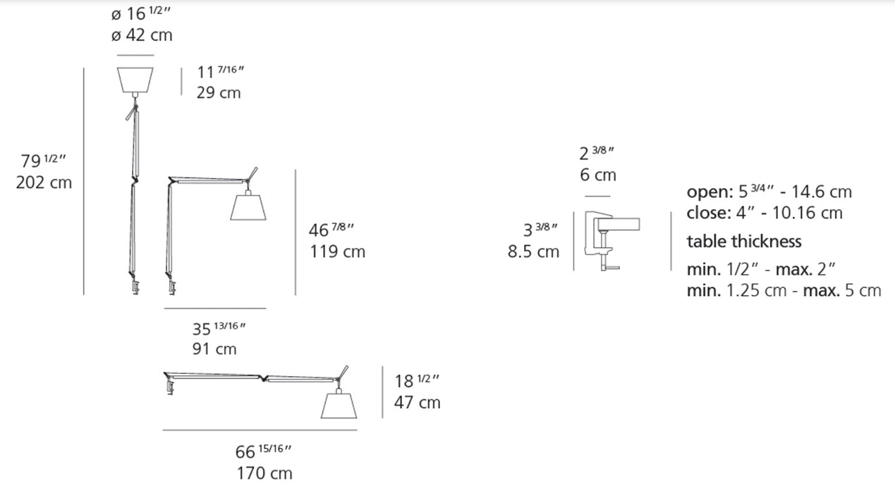 Artemide Tolomeo Mega LED 17" Clamp Table Lamp