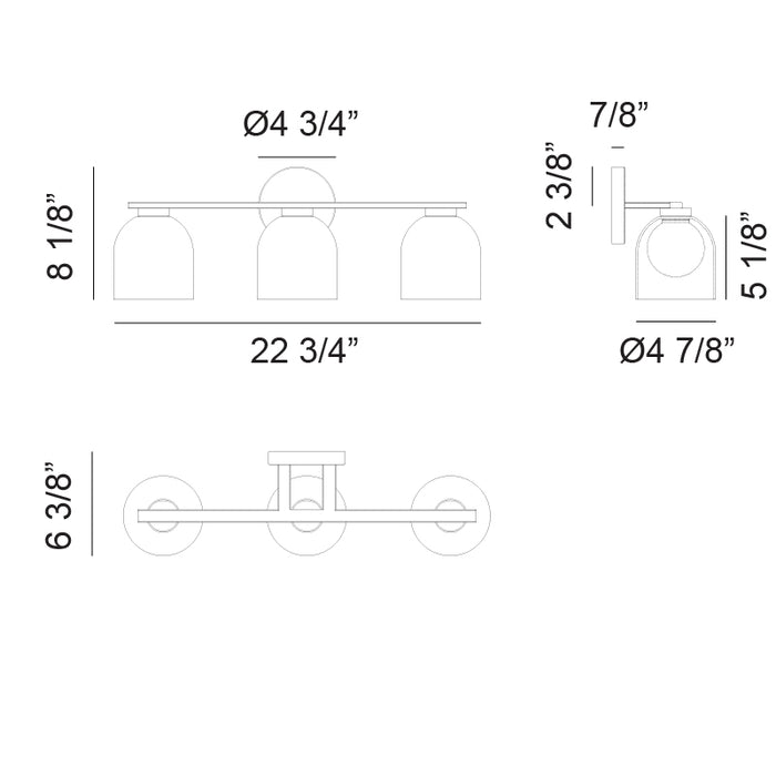 Matteo W60703 Derbishone 3-lt 23" Wall Sconce