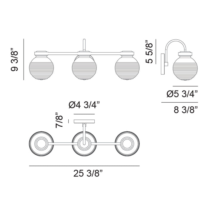 Matteo W84003 Ridge 3-lt 25" Wall Sconce