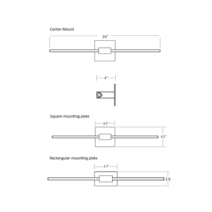 Koncept ZBW-24 Z-Bar 24" LED Wall Sconce, Center Mount