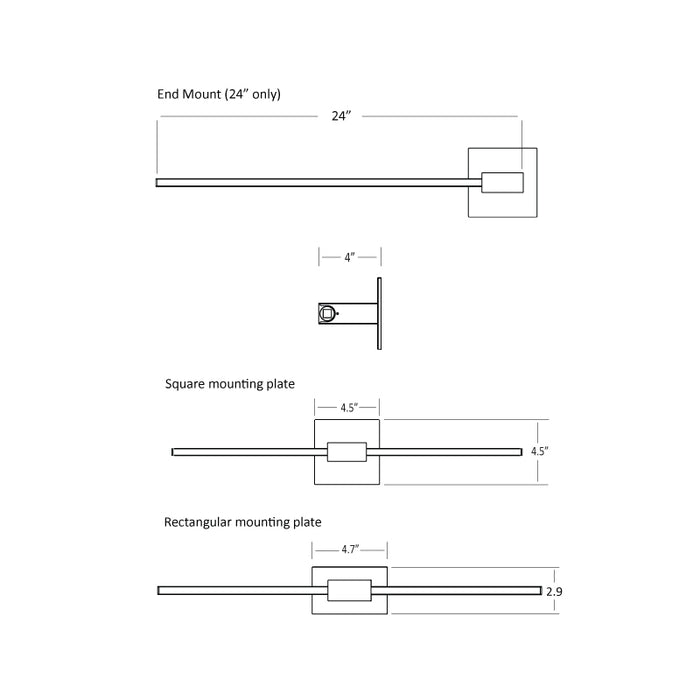 Koncept ZBW-24 Z-Bar 24" LED Wall Sconce, End Mount