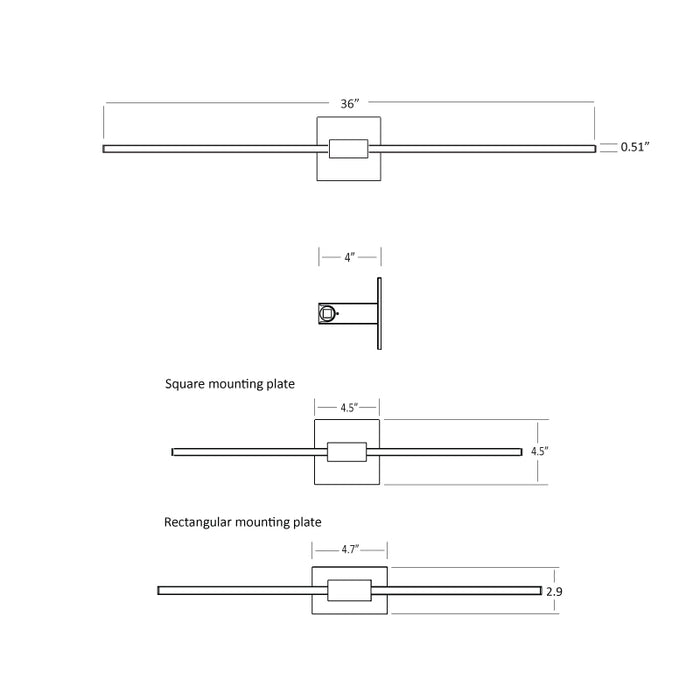 Koncept ZBW-36 Z-Bar 36" LED Wall Sconce, Center Mount