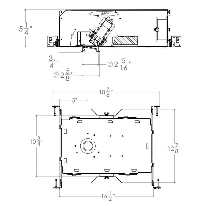 Elite A2-ADJ-LED 2" LED Architectural New Construction Adjustable Downlight Housing - 800 Lumen, 120V