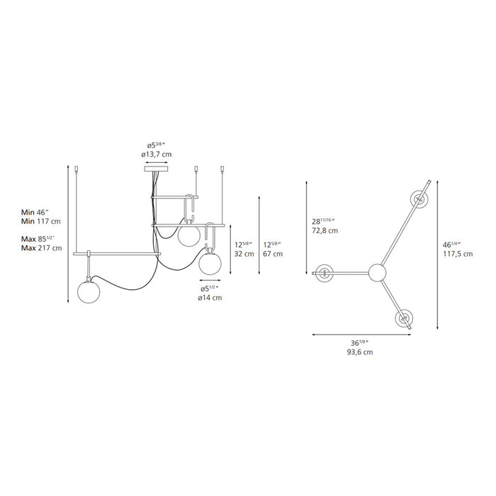 Artemide NH S3 3-lt 46" LED Suspension Light