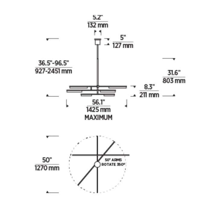 Tech 700KLE6 Klee 6-lt 56" LED Chandelier