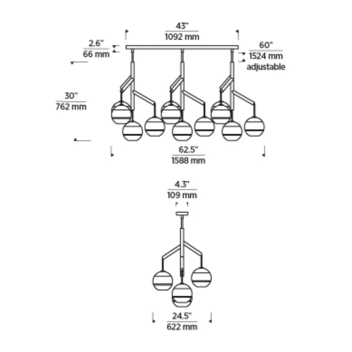 Tech 700SDNMPL3 Sedona Triple 12-lt 63" LED Chandelier