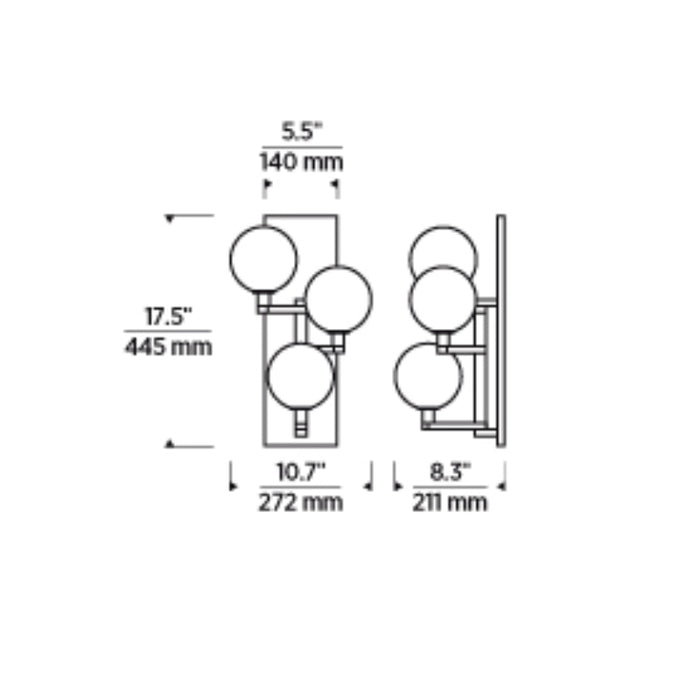 Tech 700WSGMBT Gambit Triple 3-lt 18" Tall LED Wall Light