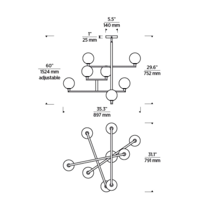 Tech 700GMB Gambit 8-lt 35" LED Chandelier