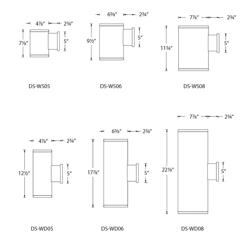 WAC DS-WS05 Tube Architectural 5" LED Outdoor Wall Mount, Single Sided
