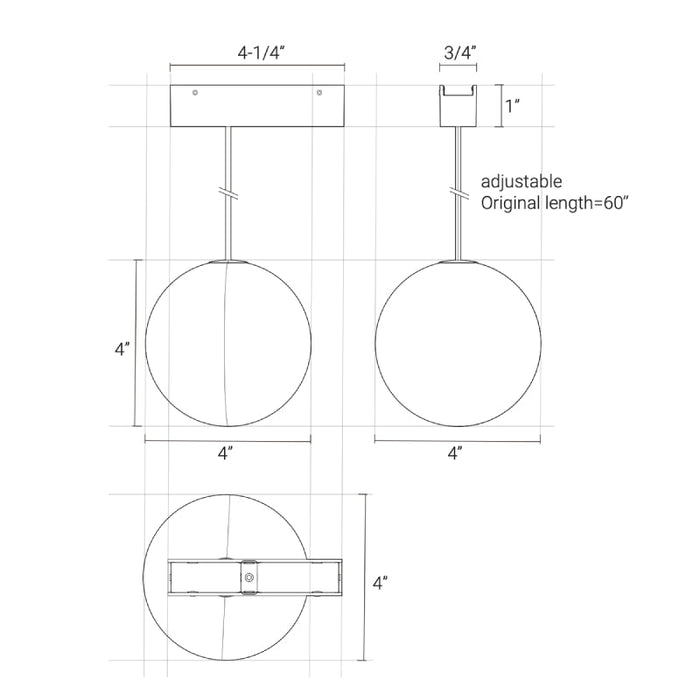 Elite FT-P5-1 Tension 7W 48V LED Globe Track Pendant