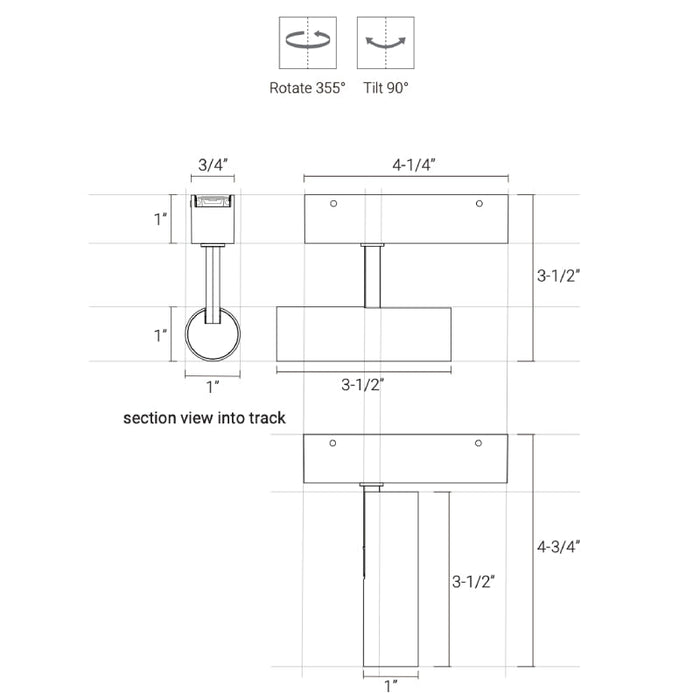 Elite FT-T2-1 Tension 9W 48V LED Cylinder Track Head