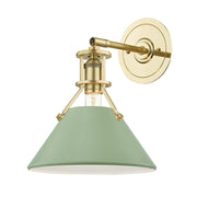 Hudson Valley MDS350 Painted No. 2 1-lt 12" Tall Wall Sconce - Aged Brass/Leaf Green Combo