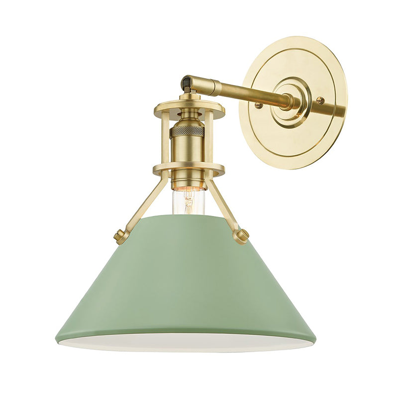 Hudson Valley MDS350 Painted No. 2 1-lt 12" Tall Wall Sconce - Aged Brass/Leaf Green Combo