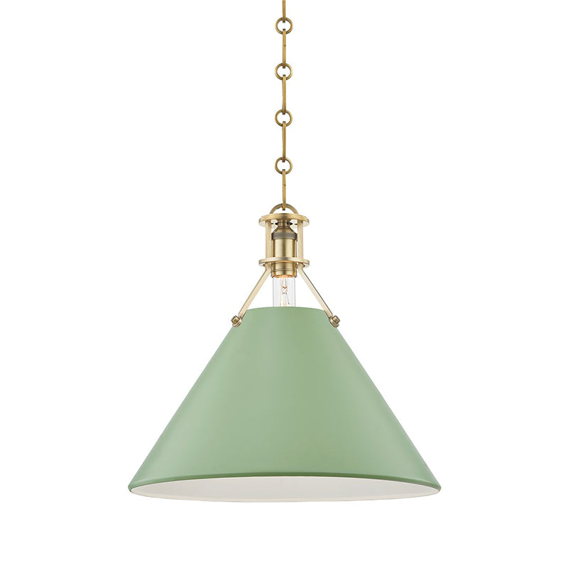Hudson Valley MDS352 Painted No. 2 1-lt 16" Pendant - Aged Brass/Leaf Green Combo