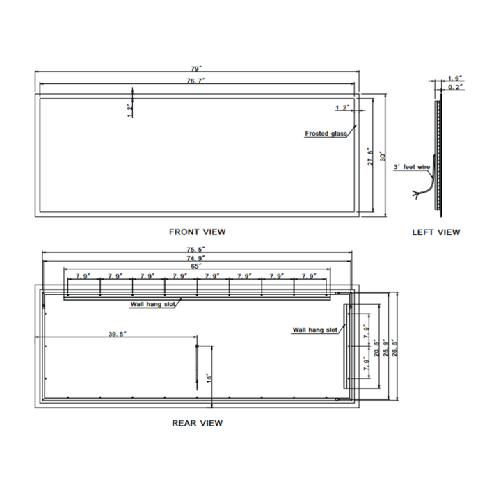 Paris Mirror Rectangle 79 x 30 LED Backlit Mirror, RGB