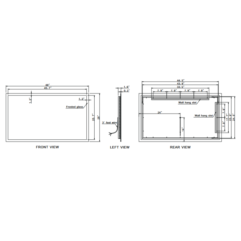 Paris Mirror Rectangle 48 x 28 Rectangle LED Illuminated Mirror