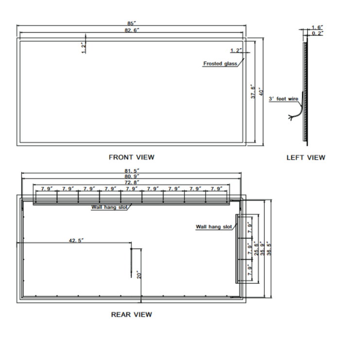 Paris Mirror Rectangle 85" x 40" LED Backlit Mirror, RGB