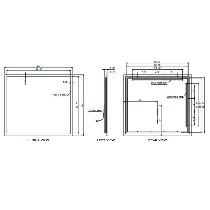 Paris Mirror Rectangle 40 x 36 Rectangle LED Illuminated Mirror