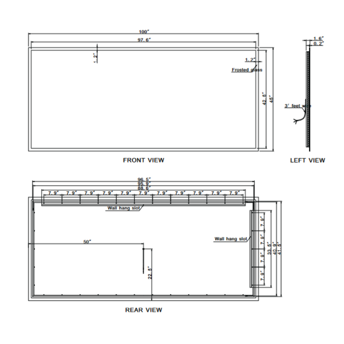 Paris Mirror Rectangle 100" x 45" LED Backlit Mirror, RGB