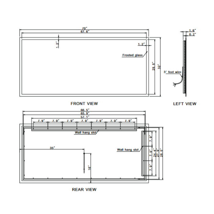 Paris Mirror Rectangle 70 x 32 LED Backlit Mirror