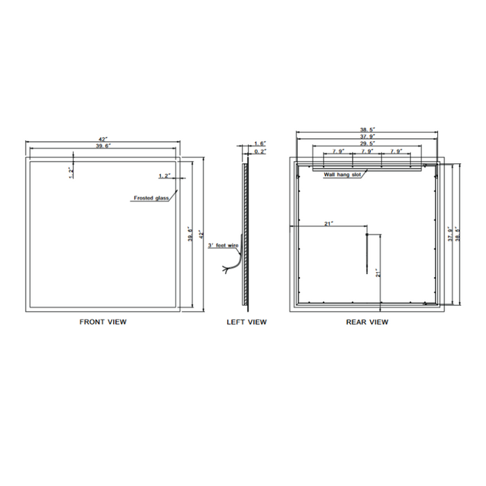 Paris Mirror Rectangle 42 x 42 Square LED Illuminated Mirror