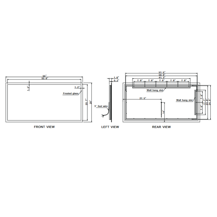 Paris Mirror Rectangle 55 x 28 LED  Backlit Mirror