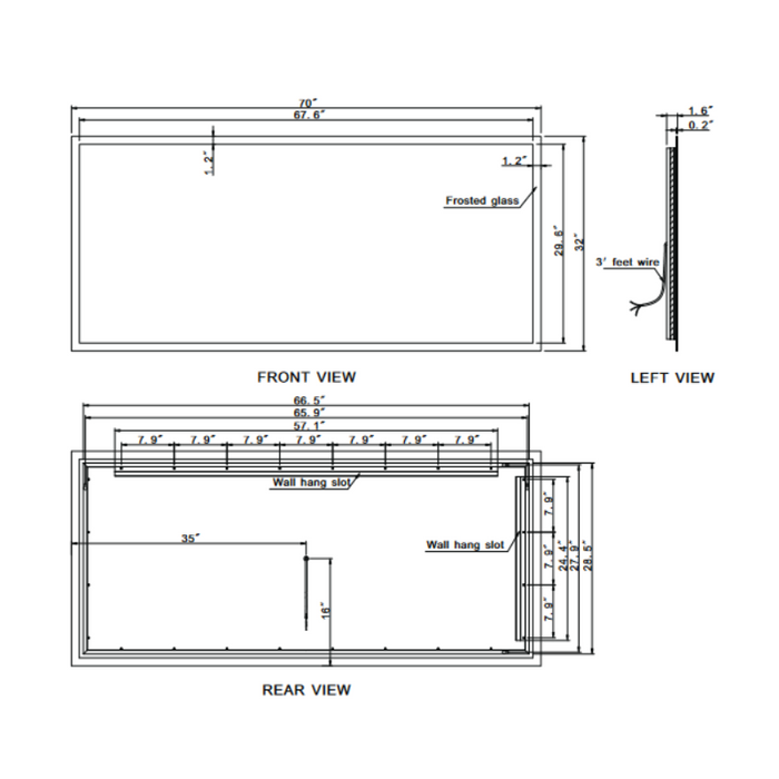 Paris Mirror Rectangle 70 x 32 Rectangle LED Illuminated Mirror, RGBW