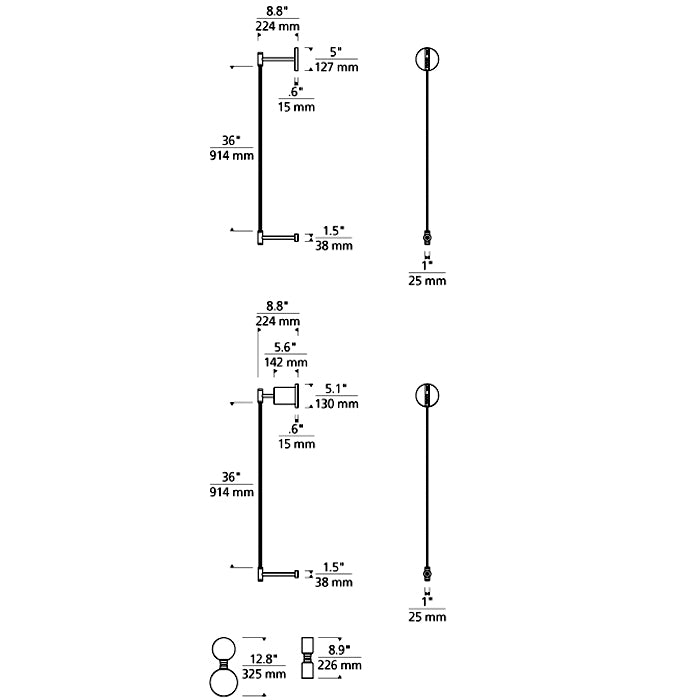 Tech 700MDWS3 ModernRail 8-lt 36" Tall LED Wall Light