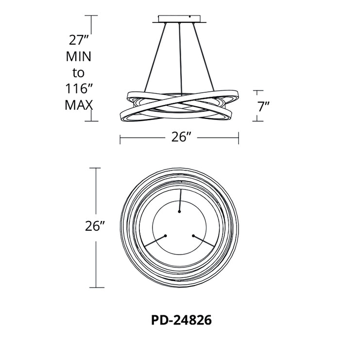 Modern Forms PD-24826 Veloce 3-lt 26" LED Chandelier