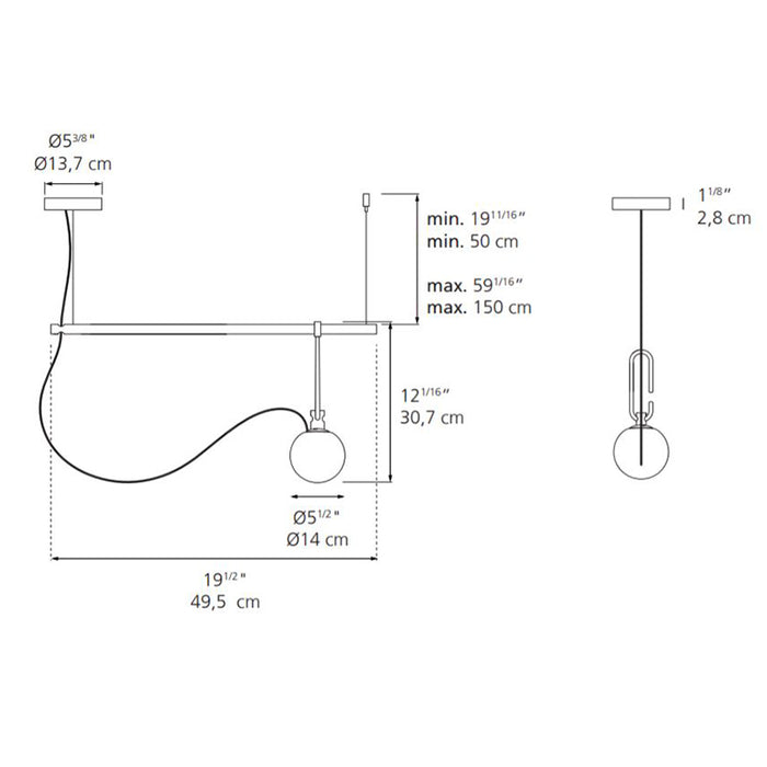 Artemide NH S1 14 1-lt 20" LED Linear Suspension Light