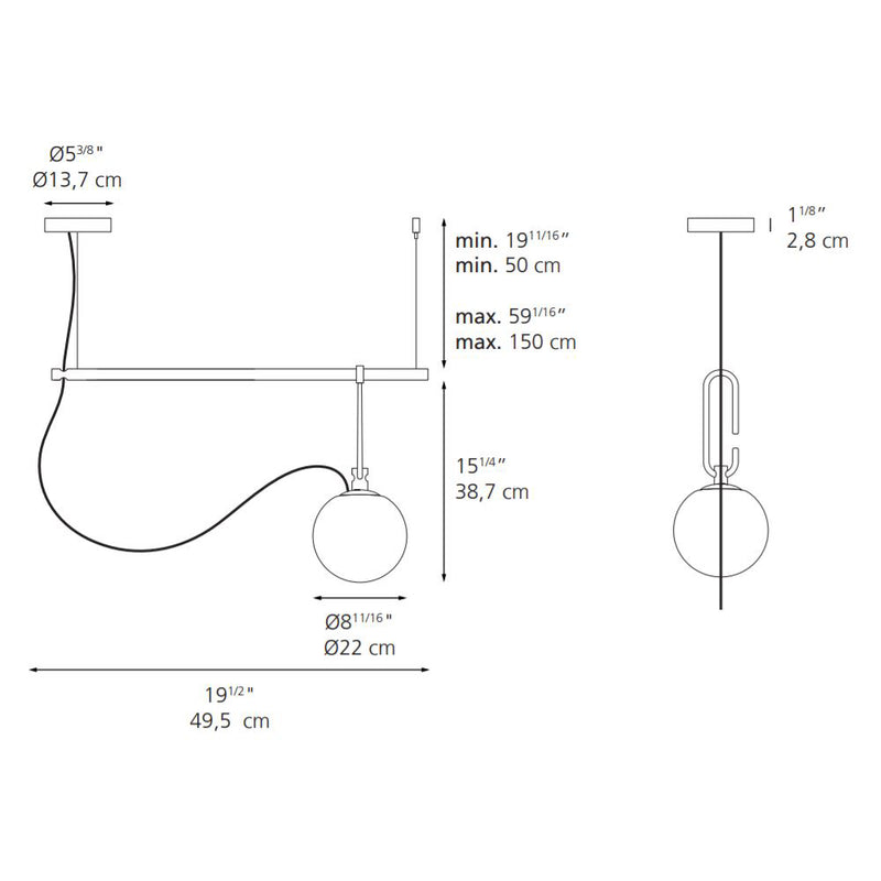 Artemide NH S1 22 1-lt 20" LED Linear Suspension Light