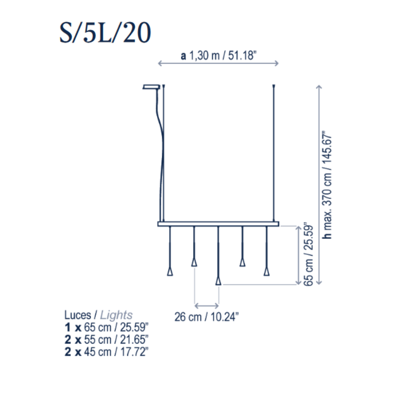 Bover Skybell Linear S/5L/20 5-lt 51" LED Pendant, Down Light