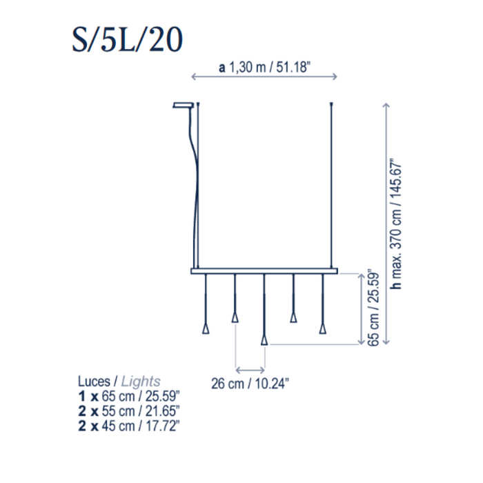 Bover Skybell Linear S/5L/20 5-lt 51" LED Pendant, Down Light