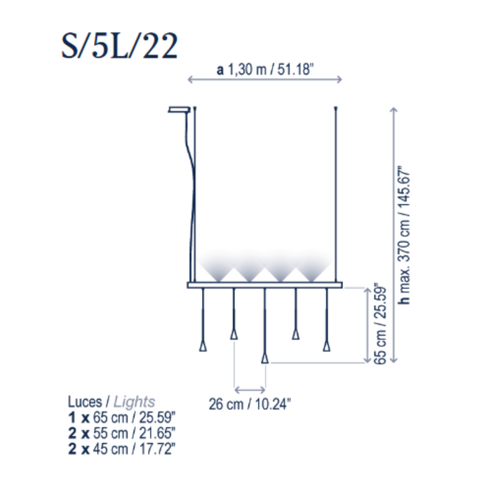 Bover Skybell Linear S/5L/22 5-lt 51" LED Pendant, Up and Down Light