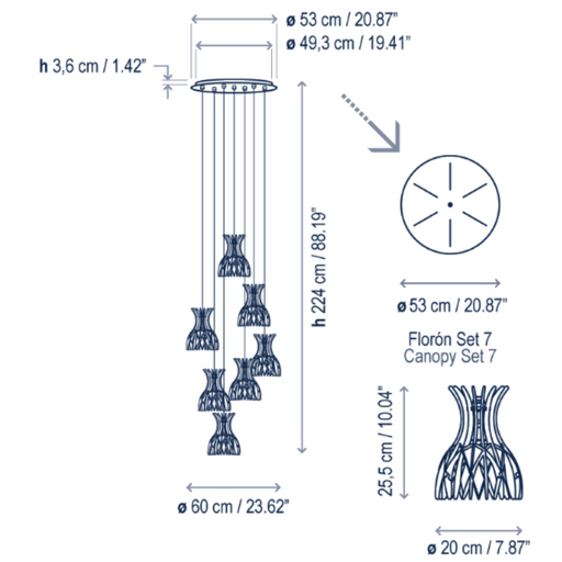 Bover Domita S/20/7L 7-lt 24" LED Pendant