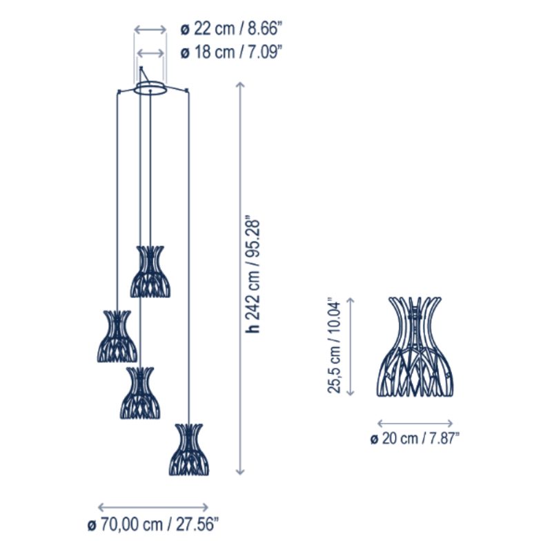 Bover Domita S/20/4L 4-lt 28" LED Pendant