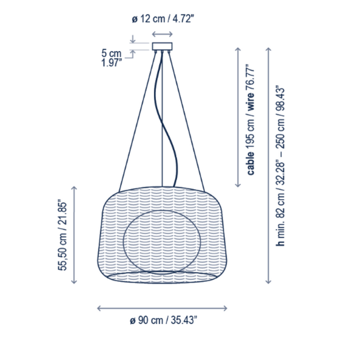 Bover Fora 90 1-lt 35" LED Outdoor Pendant, TRIAC