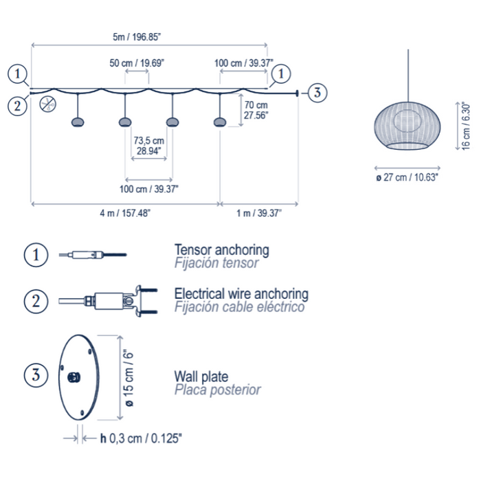 Bover Garota Catenary S/27/4L 4-lt 197" LED Outdoor Pendant