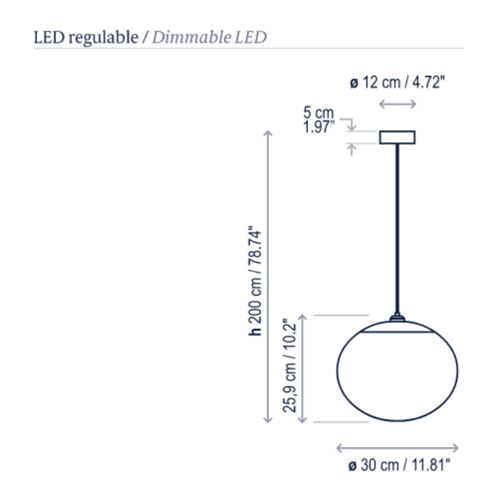 Bover Elipse S/30 1-lt 12" LED Outdoor Pendant, TRIAC