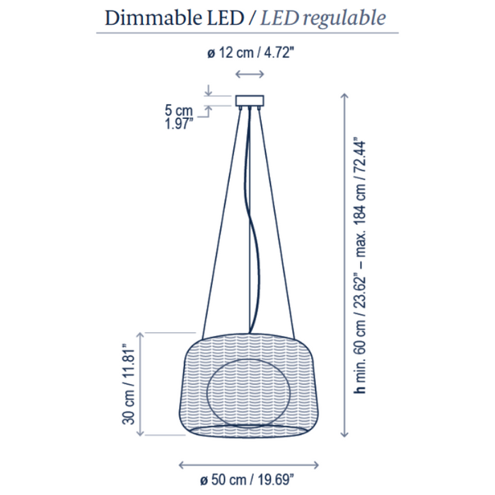 Bover Fora S 1-lt 20" LED Outdoor Pendant, TRIAC Dimming