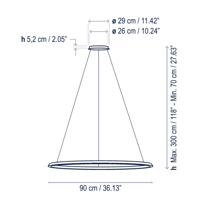 Bover Circular S/90/H 1-lt 36" LED Pendant, Downward Light