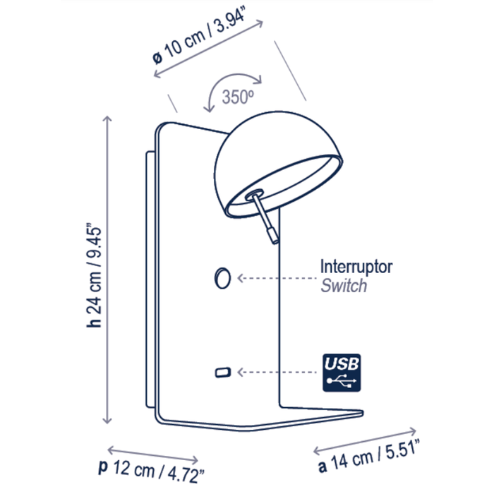 Bover Beddy A/02 1-lt 9" Tall LED Wall Sconce