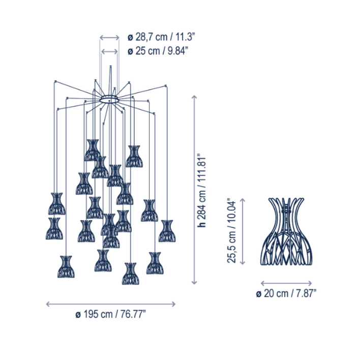Bover Domita S/20/19L 19-lt 77" LED Pendant