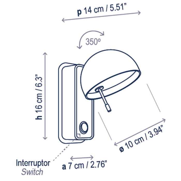 Bover Beddy A/01 1-lt 6" Tall LED Wall Sconce