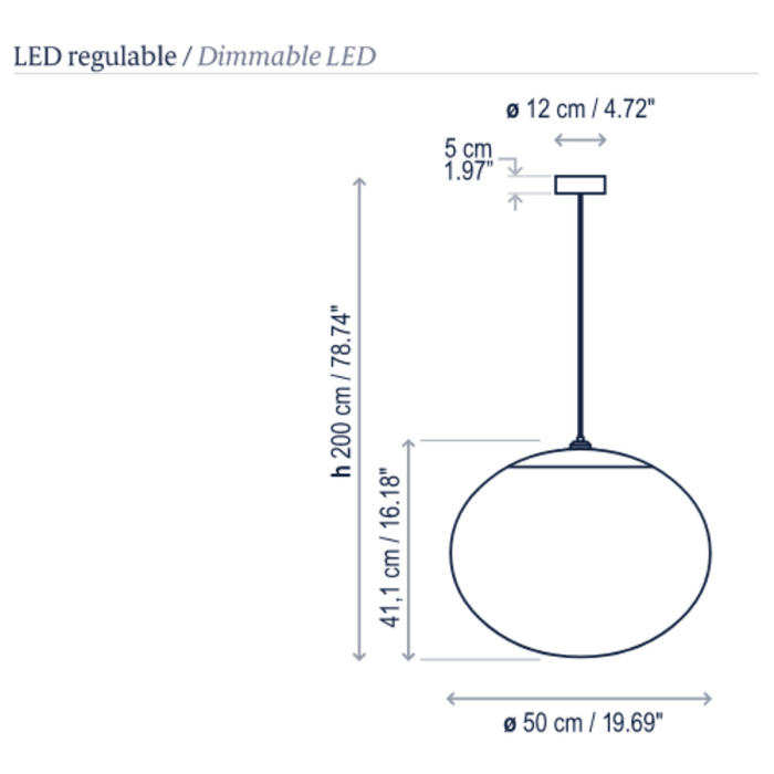 Bover Elipse S/50 1-lt 20" LED Outdoor Pendant, TRIAC