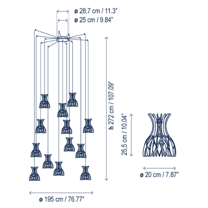 Bover Domita S/20/13L 13-lt 77" LED Pendant