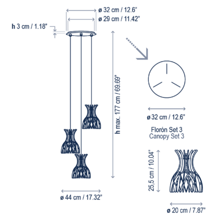 Bover Domita S/20/3L 3-lt 17" LED Pendant